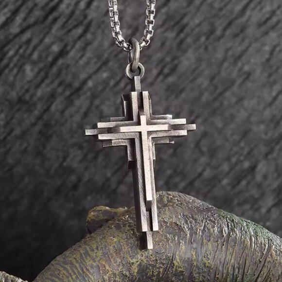 Elegant Stainless Steel Cross Pendant Necklace - 3D, Layered Design #1524 - Picture 1 of 6